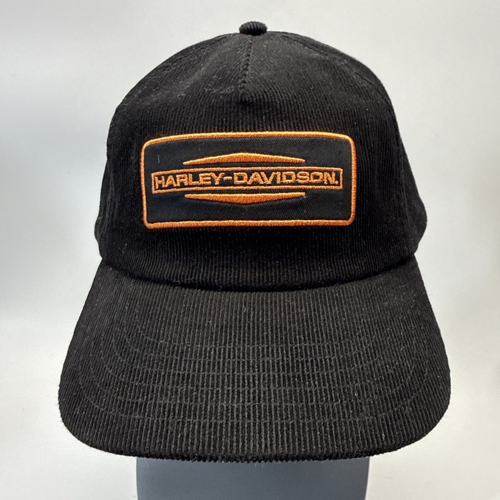 Harley Davidson Corduroy Hat Cap Strapback Black Bar Shield Embroidered